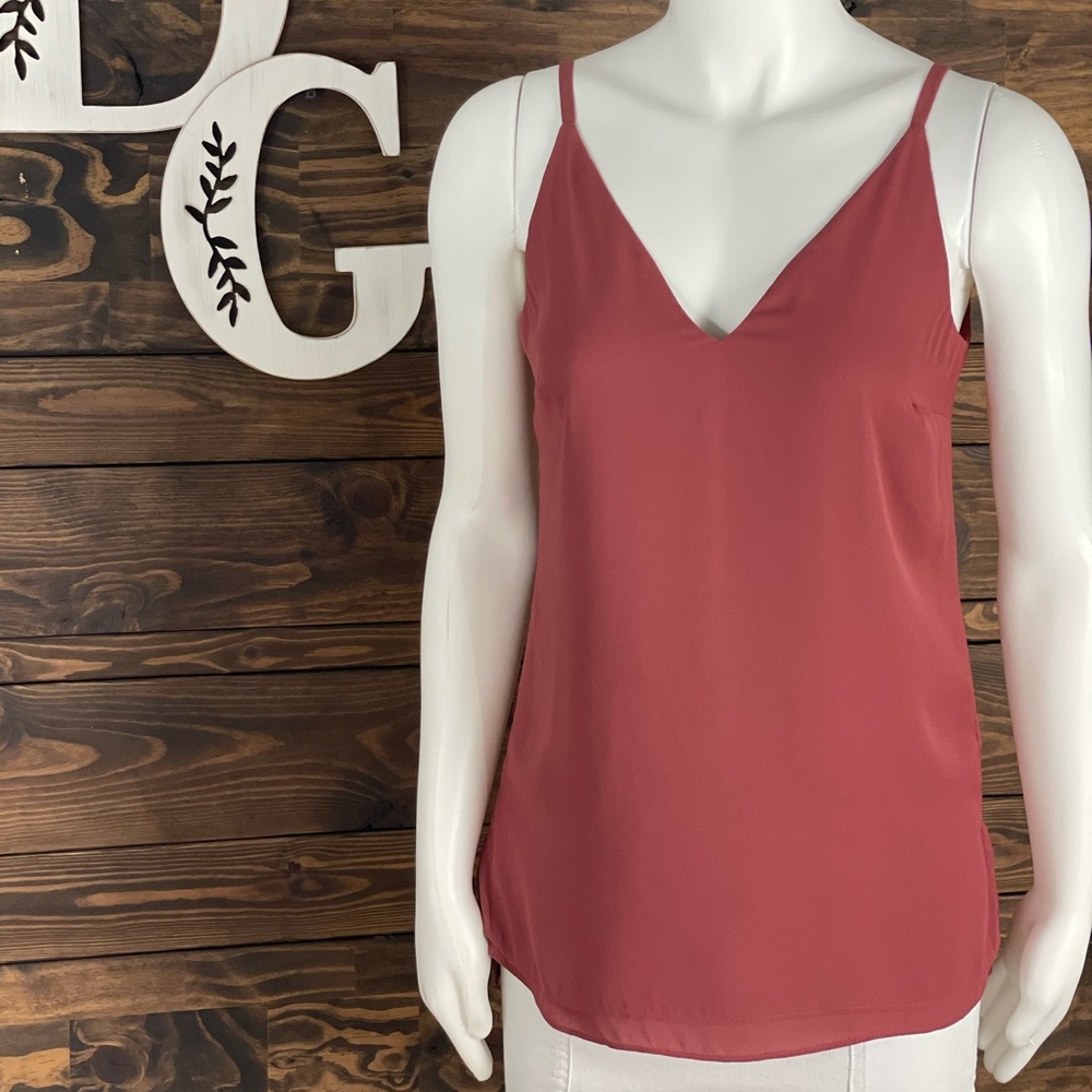 White House Black‎ Market | Rust Deep V-Neckline Layered Chiffon Cami Tank Top